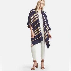 NWT Gap Open Front Stripe Poncho One Size in Blue and Brown/Cream